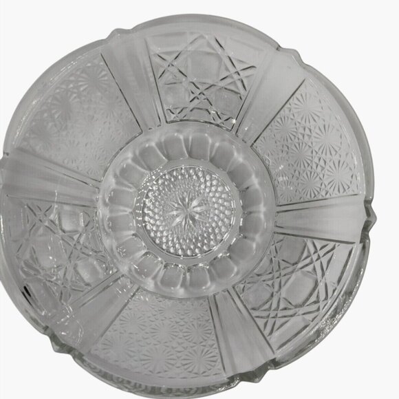 Cut Glass Bowl Flower Starburst Thumbprint Elegant Wedding Regency 7 inch - Picture 2 of 5
